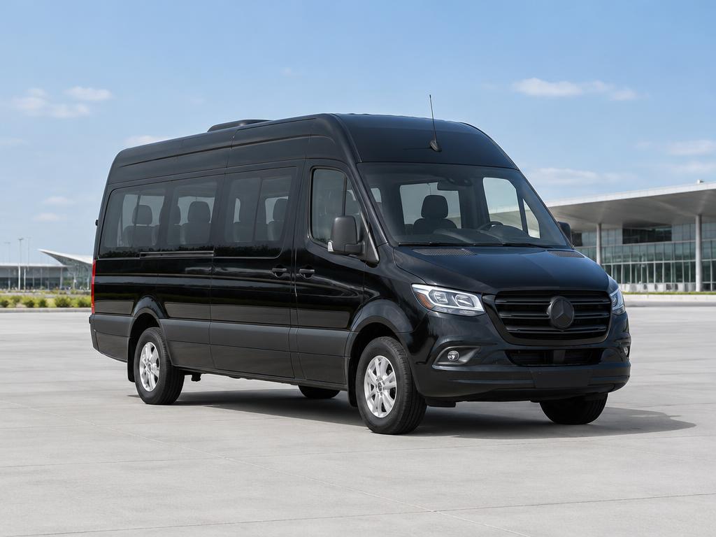 Black Sprinter passenger van for group transfers